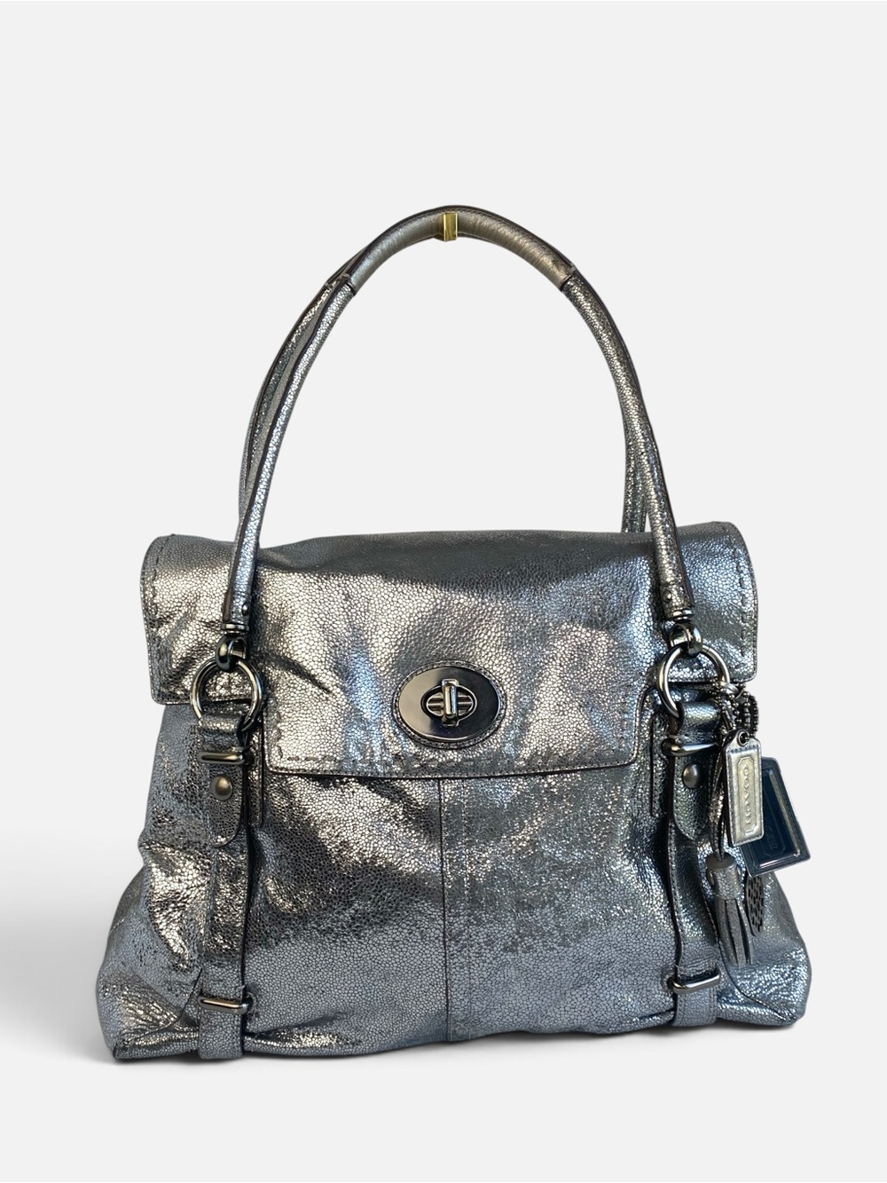 Coach XL Limited Edition Metallic Turnlock Silver Carryall Shoulder Bag - Picture 16 of 16